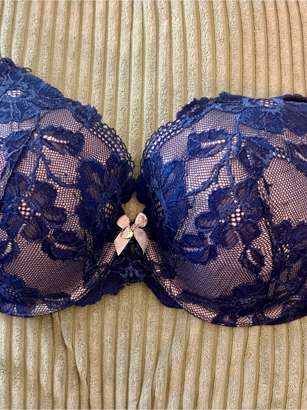 Victoria's Secret Navy Lace Bra with Pink Bow - 34DD